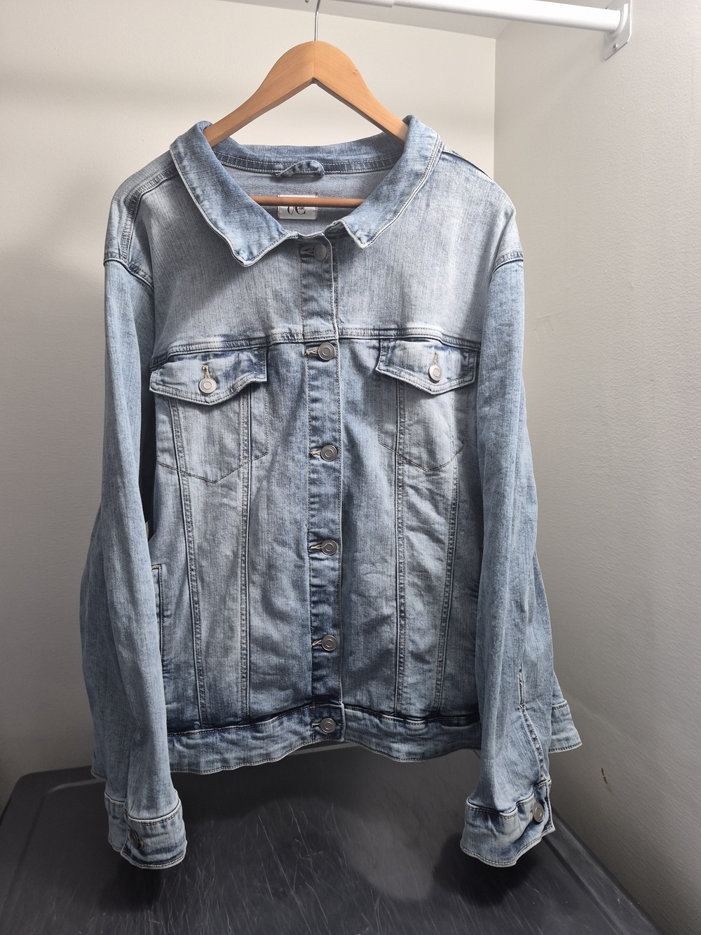 d. jeans Light Blue Denim Jacket with Pink Stitching Detail